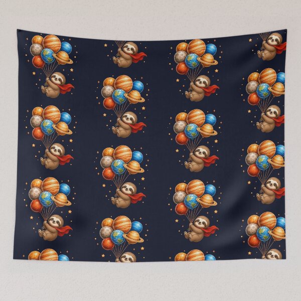 Item preview, Cute Kawaii Sloth Flying with Planet Balloons designed and sold by Seculinator.