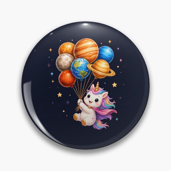 Item preview, Cute Kawaii Unicorn Flying with Planet Balloons designed and sold by Seculinator.