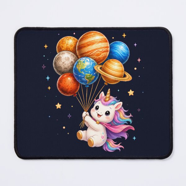 Item preview, Cute Kawaii Unicorn Flying with Planet Balloons designed and sold by Seculinator.
