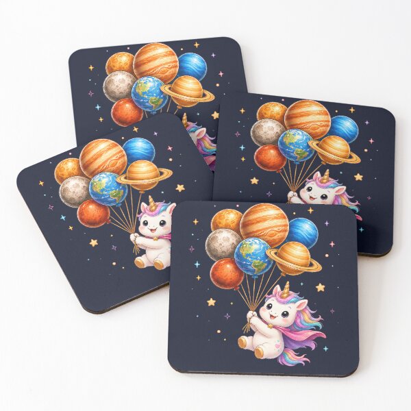 Item preview, Cute Kawaii Unicorn Flying with Planet Balloons designed and sold by Seculinator.