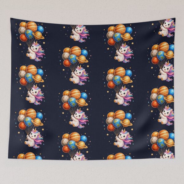 Item preview, Cute Kawaii Unicorn Flying with Planet Balloons designed and sold by Seculinator.