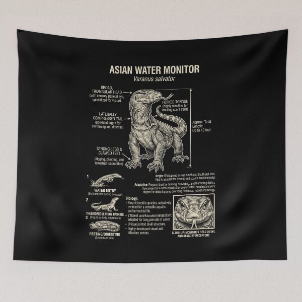 Item preview, Monitor asiático de agua Anatomía científica Biología Amante de los animales designed and sold by Kimberley King Art  King Art.