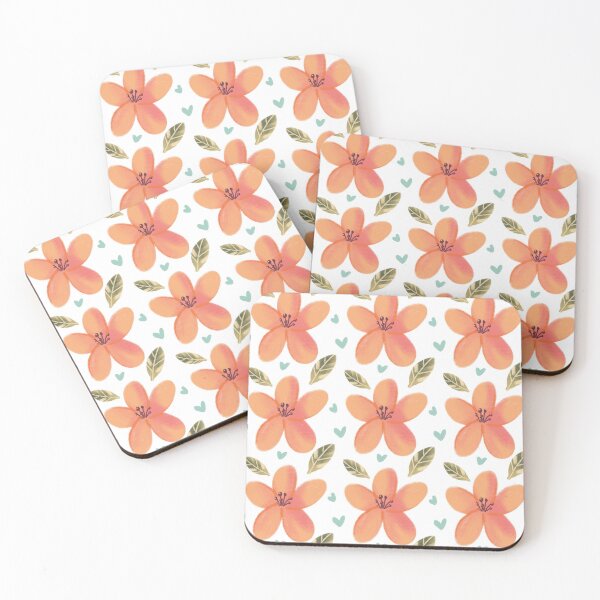 Item preview, Orange Floral Pattern with Hearts – Cute Retro Flower Design designed and sold by My Gluten Free Life UK.