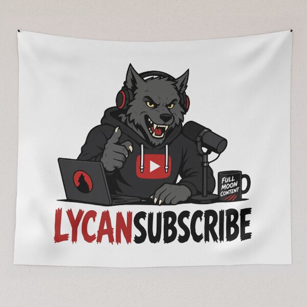 Item preview, LYCANSUBSCRIBE! | Werewolf Podcaster/YouTuber Like and Subscribe Pun Halloween Print designed and sold by ShirtRemarks.