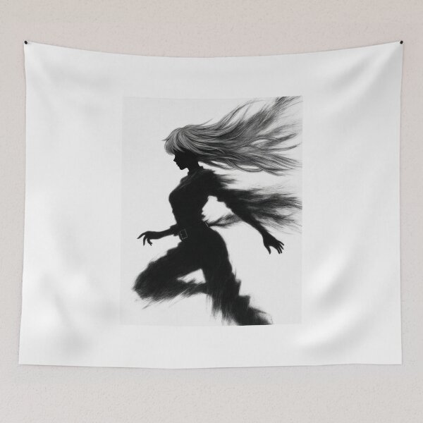 Item preview, Running Silhouette, Anime Girl in Black and White designed and sold by Amber Sky Creations.