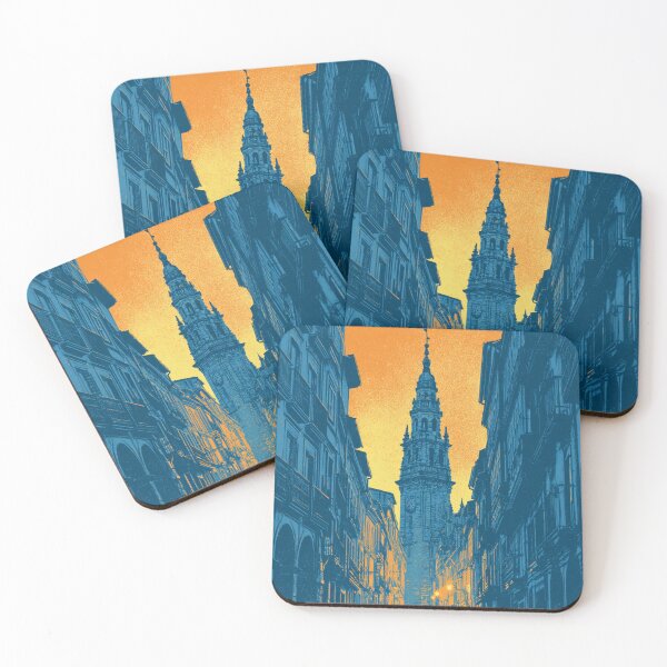 Item preview, Golden Hour Santiago de Compostela – Vintage Cityscape Print designed and sold by Soul Garden Studio.