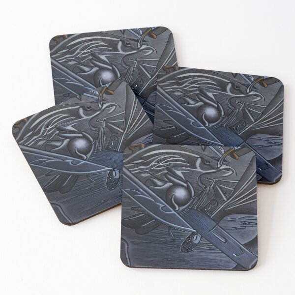 Item preview, Dark Blue Katana Hilt Wing Orb Gold Surreal Abstract Art designed and sold by YugenWorkshop.