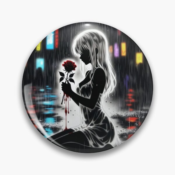 Item preview, Neon Rain Anime Girl with Crimson Rose designed and sold by Amber Sky Creations.
