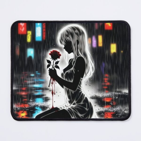 Item preview, Neon Rain Anime Girl with Crimson Rose designed and sold by Amber Sky Creations.
