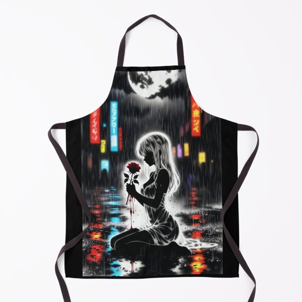 Item preview, Neon Rain Anime Girl with Crimson Rose designed and sold by Amber Sky Creations.