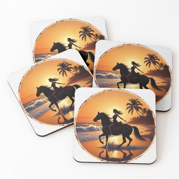 Item preview, Woman Riding Horse on Tropical Beach at Sunset | Vintage Coastal Equestrian Wall Art designed and sold by GalleryPeak.