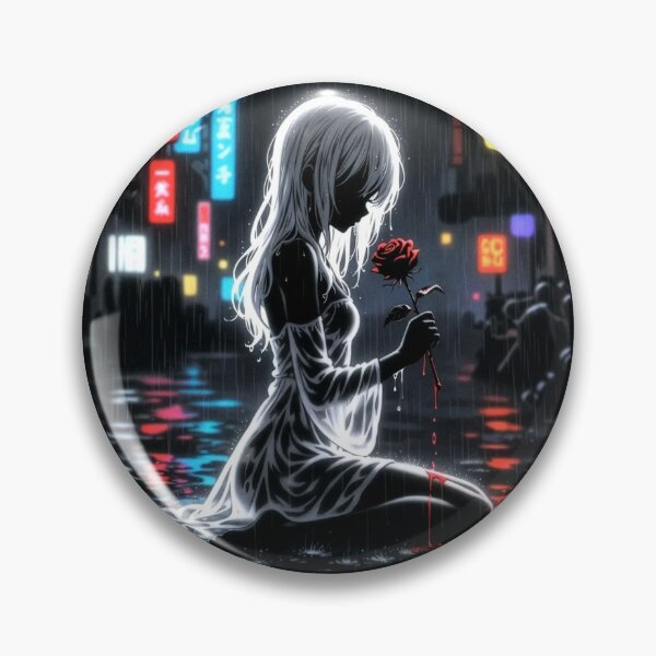 Item preview, Neon Rain Anime Girl with Red Rose designed and sold by Amber Sky Creations.