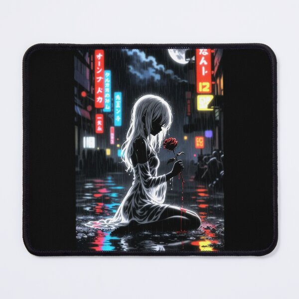Item preview, Neon Rain Anime Girl with Red Rose designed and sold by Amber Sky Creations.