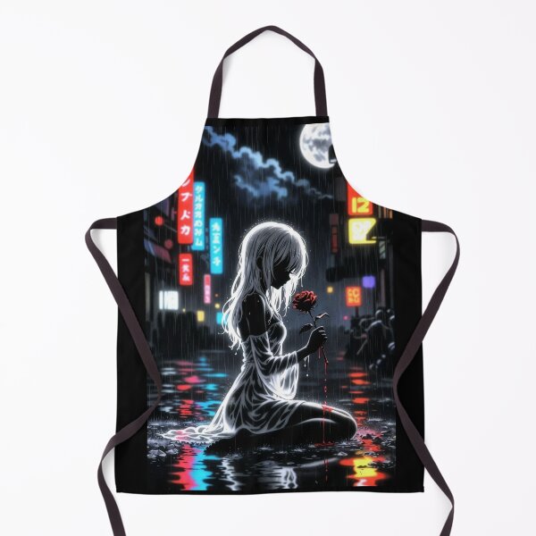Item preview, Neon Rain Anime Girl with Red Rose designed and sold by Amber Sky Creations.