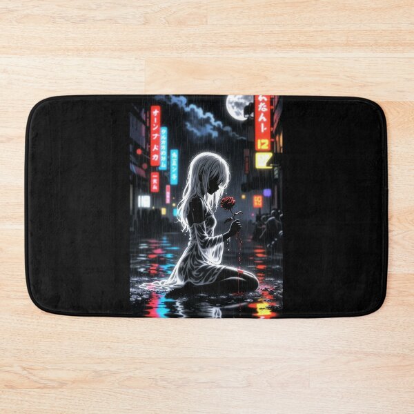 Item preview, Neon Rain Anime Girl with Red Rose designed and sold by Amber Sky Creations.