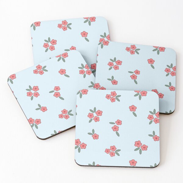 Item preview, Pink Flowers on Blue – Vintage Inspired Floral Seamless Pattern designed and sold by My Gluten Free Life UK.