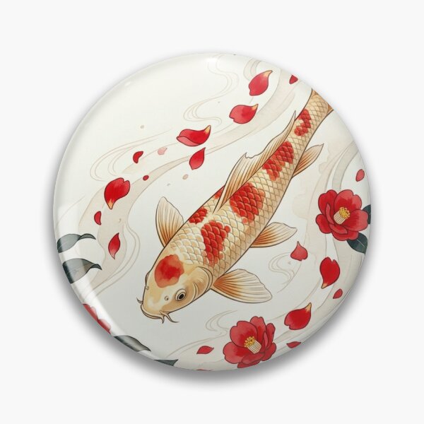 Item preview, Serene Japanese Koi Fish and Vibrant Red Camellias - Wa-Modern Art designed and sold by Hikariha Studio.