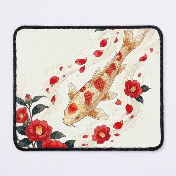 Item preview, Serene Japanese Koi Fish and Vibrant Red Camellias - Wa-Modern Art designed and sold by Hikariha Studio.