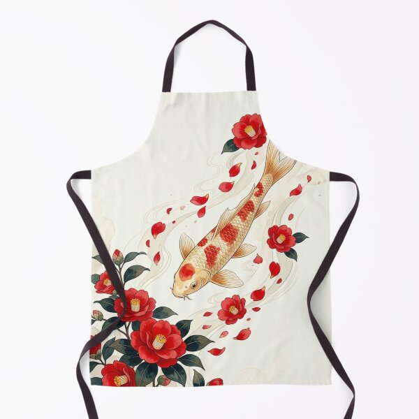 Item preview, Serene Japanese Koi Fish and Vibrant Red Camellias - Wa-Modern Art designed and sold by Hikariha Studio.