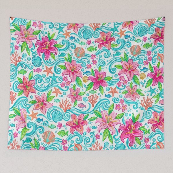 Item preview, Summer Lily Ocean Pattern with Seashells and Starfish designed and sold by FashioonTrends.