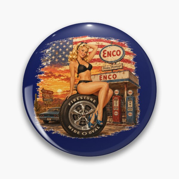 Item preview, Vintage Pin-Up at the Gas Station – Retro Tire & Americana Design designed and sold by VERYOLDROAD BY AXTON BROWNING .