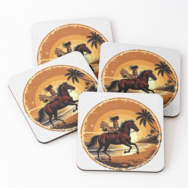 Item preview, Woman Riding Horse on Tropical Beach | Vintage Sunset Equestrian Wall Art designed and sold by GalleryPeak.