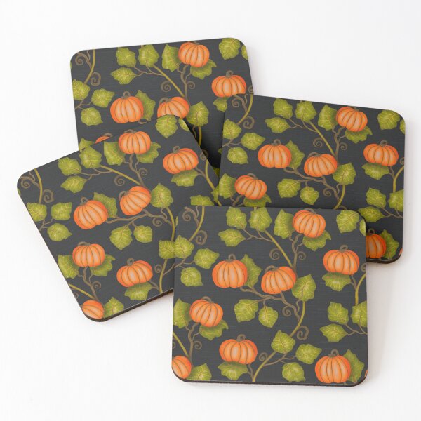 Item preview, Pumpkin plants with bright orange pumpkins for Halloween or Thanksgiving on a dark background designed and sold by Sonja Birkelbach.