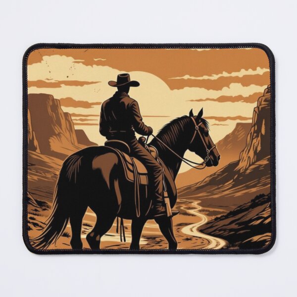 Item preview, Vintage Cowboy Riding Horse at Sunset | Western Desert Wall Art Print designed and sold by GalleryPeak.