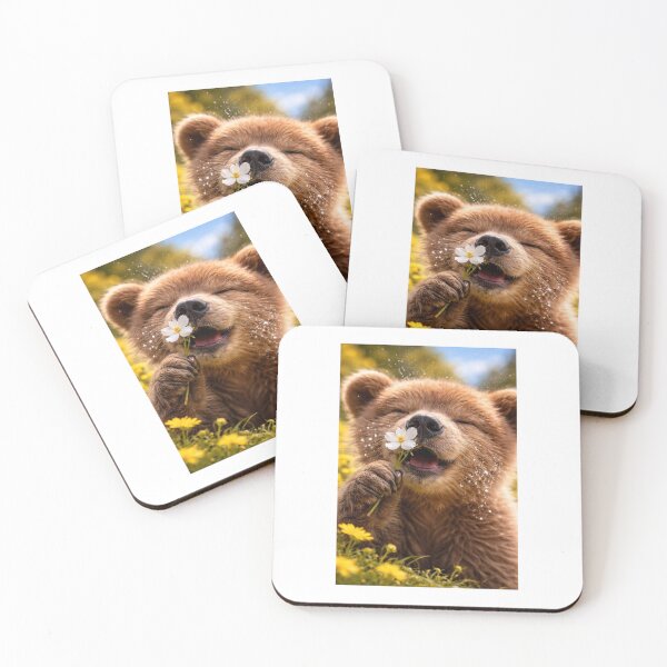 Item preview, Happy Bear Cub Smelling Flower Spring Nature Art designed and sold by MEEGGOO.