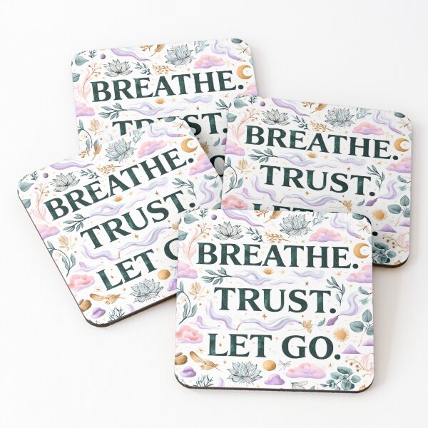 Item preview, Breathe Trust Let Go Typography – Elegant Yoga Wellness Pattern designed and sold by OpenDreamArts.