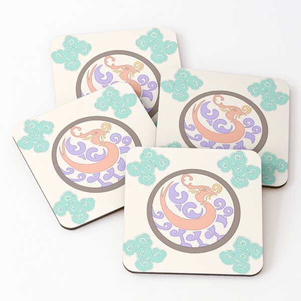 Item preview, Korean Phoenix Roundel Art Print, Pastel Peach Mint Pattern, Soft Korean Folk Art designed and sold by DaHaeStudio.