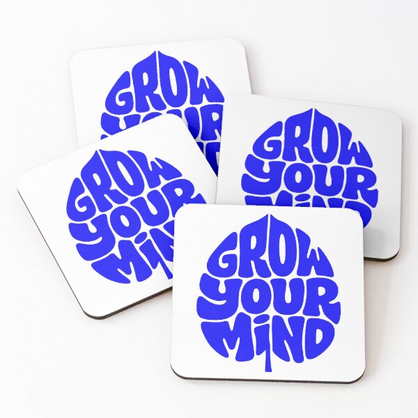 Item preview, Retro Groovy Blue 'Grow Your Mind' Inspirational Quote Art Nouveau Leaf Shape designed and sold by FaizArtShop.