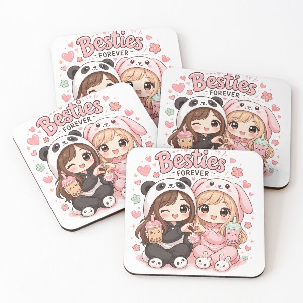 Item preview, Besties Forever Kawaii Friends | Cute Panda & Bunny Bubble Tea Design designed and sold by DreamPixelPrint.
