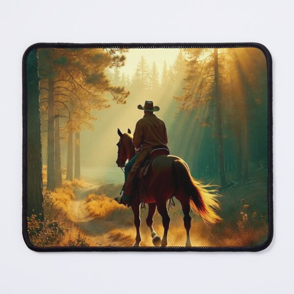 Item preview, Cowboy Riding Through Sunlit Forest | Vintage Western Woodland Wall Art designed and sold by GalleryPeak.