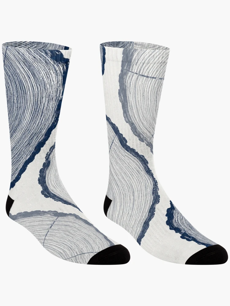 Thumbnail 3 of 5, Socks, Blue Tree Rings Pattern designed and sold by Owcomm.