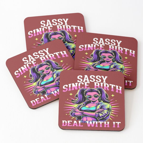 Item preview, Sassy Since Birth – Deal With It | Bold Attitude Girl Graphic T-Shirt Design | Retro Neon Streetwear Fashion for Confident Women designed and sold by Sushikidsntod.