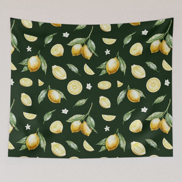 Item preview, Watercolor Lemon Pattern Dark Background designed and sold by Alisles.