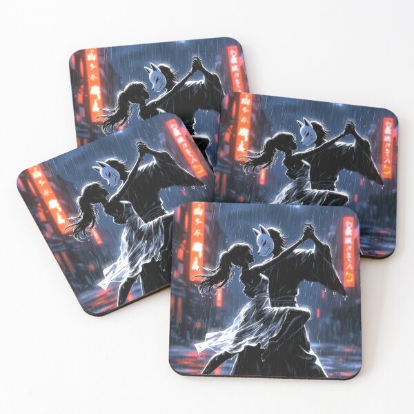 Item preview, Kitsune Mask Dance in the Neon Rain | Anime dark scene designed and sold by Amber Sky Creations.