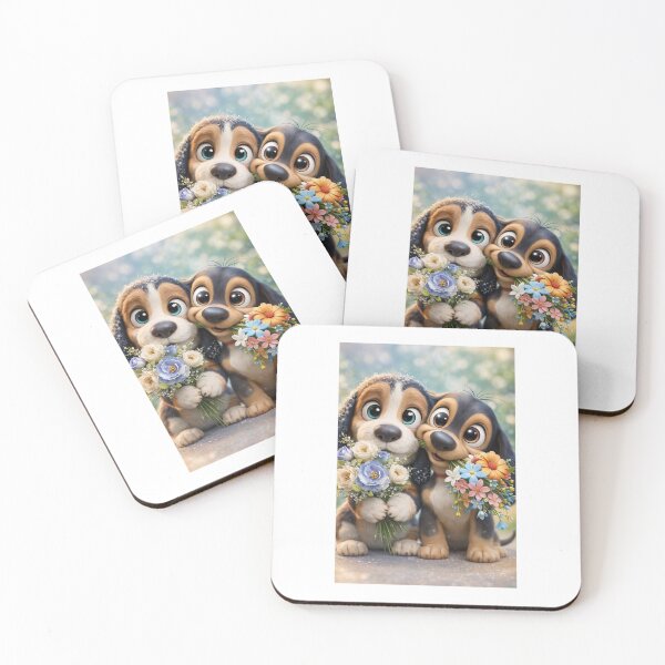 Item preview, Cute Cartoon Puppies Holding Flower Bouquets Sweet Art designed and sold by MEEGGOO.