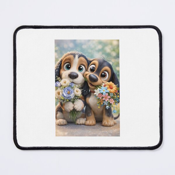 Item preview, Cute Cartoon Puppies Holding Flower Bouquets Sweet Art designed and sold by MEEGGOO.