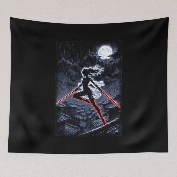 Item preview, Twin Blade Leap, Anime Girl Over the Rooftops designed and sold by Amber Sky Creations.