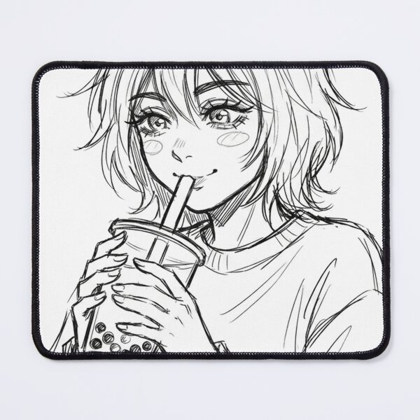 Item preview, Cute Anime Girl Bubble Tea Sketch - LoFi Boba Tea Art designed and sold by The Cozy Chapter.