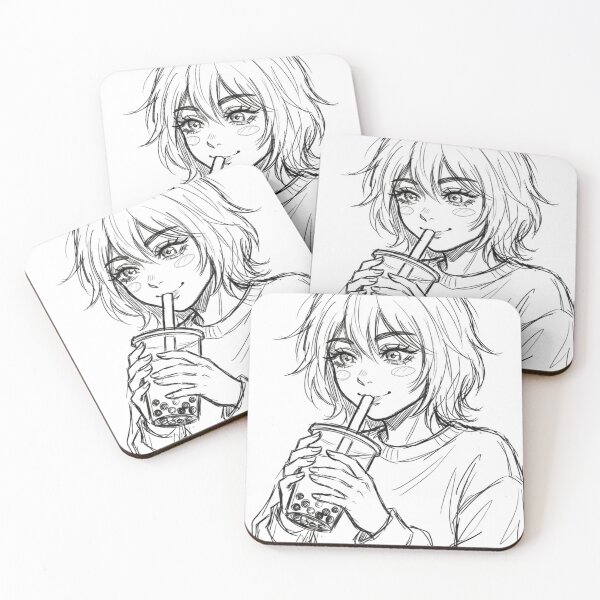 Item preview, Cute Anime Girl Bubble Tea Sketch - LoFi Boba Tea Art designed and sold by The Cozy Chapter.