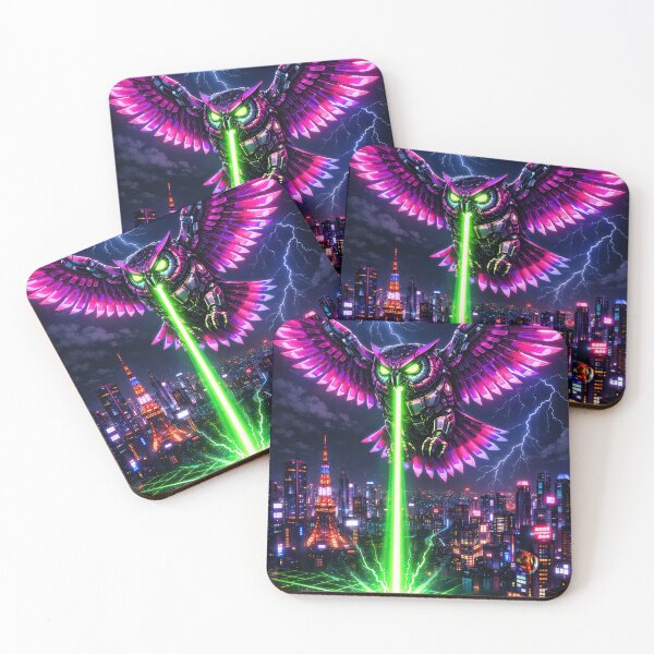 Item preview, Cyber Owl Over Neo Tokyo – Neon Guardian of the Night designed and sold by Neo Tokio.