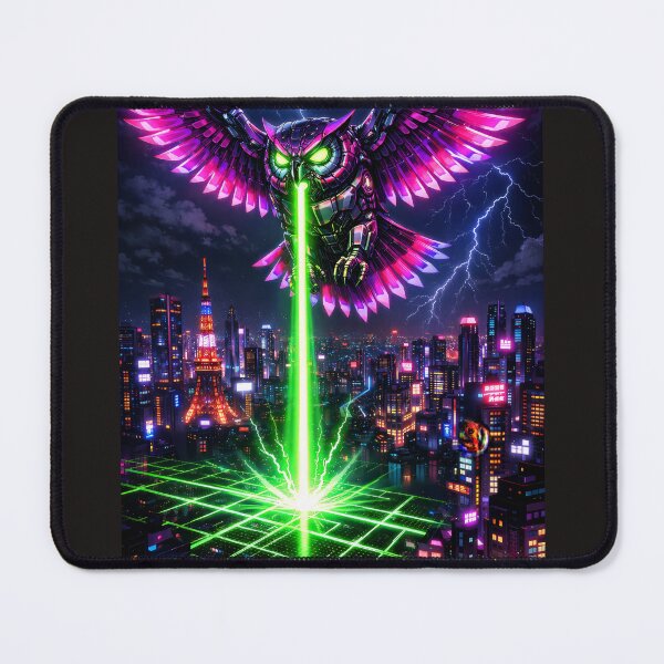 Item preview, Cyber Owl Over Neo Tokyo – Neon Guardian of the Night designed and sold by Neo Tokio.