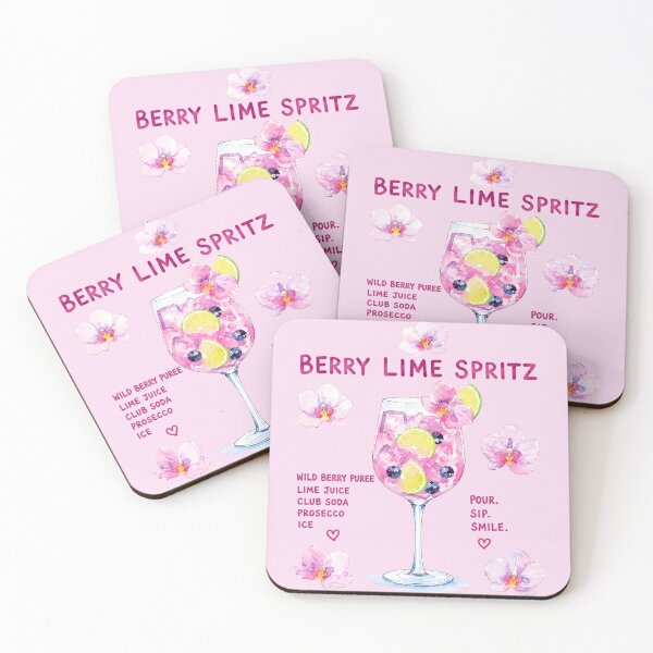Item preview, Berry Lime Spritz Watercolor Cocktail Recipe designed and sold by BeataPrint.