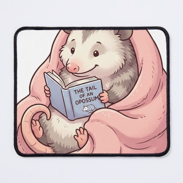 Item preview, Cute Opossum Reading Book In Pink Blanket Chibi Art designed and sold by The Cozy Chapter.