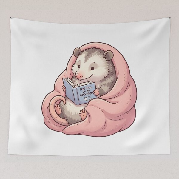 Item preview, Cute Opossum Reading Book In Pink Blanket Chibi Art designed and sold by The Cozy Chapter.