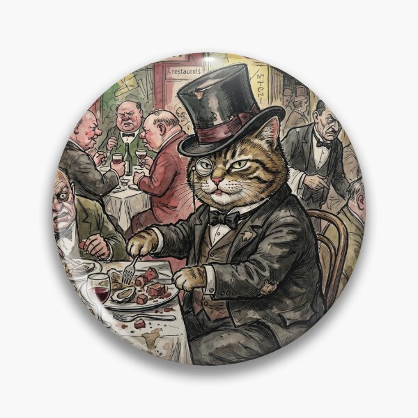 Item preview, Surreal Gastronomy: The Secret Life of Cats in the Restaurant Pop Art Print designed and sold by FreiherrPK.