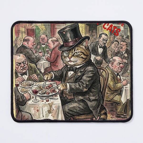 Item preview, Surreal Gastronomy: The Secret Life of Cats in the Restaurant Pop Art Print designed and sold by FreiherrPK.